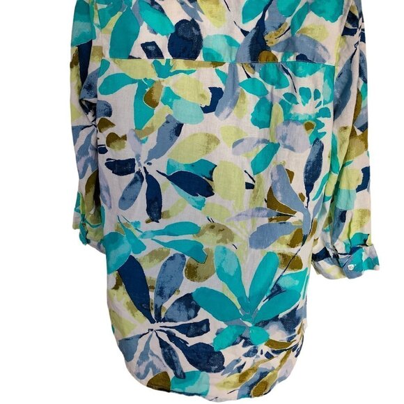 (331)Cathy Daniels Women's Linen Blend Floral Print Button down Shirt size Small - Picture 3 of 6